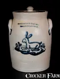 Exceedingly Rare COWDEN & WILCOX / HARRISBURG. PA Rabbit Crock by Cowden & Wilcox, circa 1865, Stoneware, sold Mar 2015