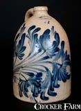 M. & T. Miller, Outstanding M. & T. MILLER / NEWPORT, PA Three-Gallon Stoneware Jug w/ Profuse Cobalt Floral Decoration