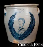 M. & T. Miller, Important M. & T. MILLER / NEWPORT, PA Stoneware Jar w/ Man's Bust in a Wreath, circa 1870, Stoneware