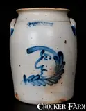 COWDEN & WILCOX / HARRISBURG, PA Three-Gallon Man-in-the-Moon Jar by Cowden & Wilcox, circa 1865, Stoneware, sold Mar 2015