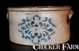 F.H. Cowden, One-Gallon "F.H. COWDEN / HARRISBURG Stoneware Cake Crock w/ Stenciled Decoration, circa 1880, Stoneware