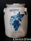 COWDEN & WILCOX / HARRISBURG. PA Stoneware Jar w/ Cobalt Grapes Decoration by Cowden & Wilcox, circa 1865, Stoneware, sold Mar 2015