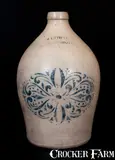 F.H. Cowden, One-Gallon F.H. COWDEN / HARRISBURG Stoneware Jug with Stenciled Cobalt Decoration, circa 1880, Stoneware