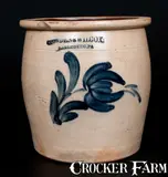 COWDEN & WILCOX / HARRISBURG, PA Stoneware Cream Jar with Cobalt Floral Decoration by Cowden & Wilcox, circa 1865, Stoneware, sold Mar 2015