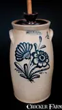 John Burger, JOHN BURGER / ROCHESTER Stoneware Churn with Slip-Trailed Floral Decoration, circa 1860, Stoneware