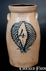 Burger & Co, BURGER & CO. / ROCHESTER Stoneware Churn w/ Slip-Trailed Wreath Decoration, circa 1875, Stoneware
