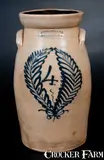Burger & Co, BURGER & CO. / ROCHESTER Stoneware Churn w/ Slip-Trailed Wreath Decoration, circa 1875, Stoneware