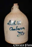 J. Fisher, J. FISHER / LYONS, NY Stoneware Jug with Auburn, NY Script Advertising, circa 1885, Stoneware