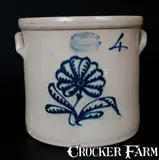 J. Burger Jr, 4 Gal. J. BURGER JR. / ROCHESTER, NY Stoneware Crock with Slip-Trailed Floral Decoration, circa 1885, Stoneware