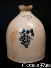 A. K. Ballard, Scarce A. K. BALLARD / BURLINGTON, VT Stoneware Syrup Jug with Grapes Decoration, circa 1870, Stoneware