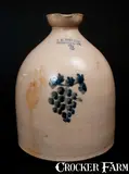 A. K. Ballard, Scarce A. K. BALLARD / BURLINGTON, VT Stoneware Syrup Jug with Grapes Decoration, circa 1870, Stoneware