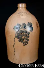 A. K. Ballard, A.K. BALLARD / BURLINGTON, VT. Stoneware Jug with Cobalt Grapes Decoration, circa 1870, Stoneware