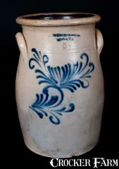 Lewis & Cady, LEWIS & CADY / Fairfax, VT. 3 Gal. Stoneware Churn with Floral Decoration, circa 1860, Stoneware