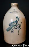 J.A. & C.W. Underwood, J.A. & C.W. UNDERWOOD / FORT EDWARD, N.Y. Stoneware Jug w/ Cobalt Bird Decoration