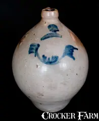 James Otto Lewis, Rare Ovoid Long Island Stoneware Jug Stamped LEWIS / HUNTINGTON, circa 1830-1854, Stoneware