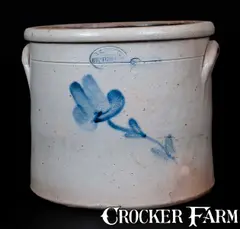 S. C. Brown, Rare S. C. BROWN / HUNTINGTON / L.I. Stoneware Crock with Floral Decoration, circa 1879-1882, Stoneware