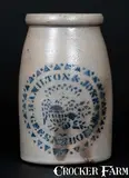 Scarce HAMILTON & JONES / GREENSBORO, PA. Stoneware Canning Jar w/ Stenciled Federal Eagle by Hamilton & Jones, circa 1875, Stoneware, sold Mar 2015