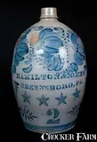 Hamilton & Jones, Exceptional HAMILTON & JONES / GREENSBORO, PA Stoneware Jug with Stenciled Stars