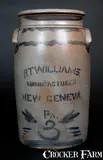 R. T. Williams, R.T. WILLIAMS. / MANUFACTURER / NEW GENEVA / PA Stoneware Churn, circa 1885, Stoneware