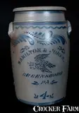 HAMILTON & JONES / GREENSBORO, PA Stoneware Jar with Stenciled Eagle Decoration by Hamilton & Jones, circa 1875, Stoneware, sold Mar 2015