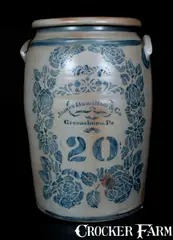 James Hamilton & Co., 20 Gal. JAMES HAMILTON & CO. / Greensboro, PA Stoneware Jar w/ Profuse Stenciled Rose Decoration, circa 1875, Stoneware