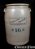 Excelsior Pottery, 16 Gal. EXCELSIOR POTTERY / PARKERSBURG, W. VA. Stoneware Crock w/ Stenciled Advertising, circa 1880, Stoneware