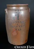 J. P. Parker, Scarce J P PARKER / JANE LEW / WVA Stoneware Jar w/ Stenciled Cobalt Cross Design, circa 1865, Stoneware