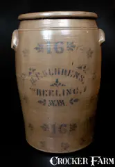 Herbert Behrens, 16 Gal. H. F. BEHRENS / WHEELING, W.VA Stoneware Crock w/ Stenciled Decoration, circa 1875, Stoneware