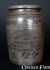 E.J. MILLER & SON / ALEXANDRIA, VA Cobalt-Decorated Stoneware Advertising Jar by E. J. Miller & Son, circa 1875, Stoneware, sold Mar 2015