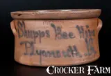 Evan R. Jones, Rare "Shupps Bee Hive / Pymouth, PA" Cake Crock by EVAN R. JONES / PITTSTON, PA, circa 1875, Stoneware