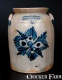 COWDEN & WILCOX / HARRISBURG, PA Stoneware Jar w/ Cobalt Floral Decoration by Cowden & Wilcox, circa 1865, Stoneware, sold Oct 2014