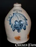 COWDEN & WILCOX. / HARRISBURG. PA Stoneware Jug w/ Cobalt Grapes and Shaded Leaves by Cowden & Wilcox, circa 1865, Stoneware, sold Oct 2014