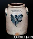 COWDEN & WILCOX / HARRISBURG, PA Stoneware Jar w/ Cobalt Floral Decoration by Cowden & Wilcox, circa 1865, Stoneware, sold Oct 2014