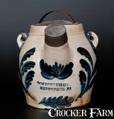 Cowden & Wilcox, COWDEN & WILCOX / HARRISBURG, PA Stoneware Batter Pail w/ Elaborate Leaf and Floral Decoration, circa 1865, Stoneware