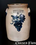COWDEN & WILCOX / HARRISBURG, PA Stoneware Jar with Grapes Decoration by Cowden & Wilcox, circa 1865, Stoneware, sold Oct 2014