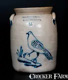 COWDEN & WILCOX / HARRISBURG. PA Stoneware Jug w/ Cobalt Walking Bird Decoration by Cowden & Wilcox, circa 1865, Stoneware, sold Oct 2014