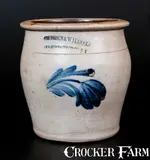 COWDEN & WILCOX / HARRISBURG, PA Stoneware Cream Jar by Cowden & Wilcox, circa 1865, Stoneware, sold Oct 2014