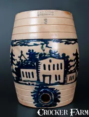 J. & E. Norton, Exceptional J. & E. NORTON / BENNINGTON, VT Stoneware Water Cooler w/ House, Deer, and Bird-on-Stump Decoration, circa 1855, Stoneware
