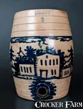 J. & E. Norton, Exceptional J. & E. NORTON / BENNINGTON, VT Stoneware Water Cooler w/ House, Deer, and Bird-on-Stump Decoration, circa 1855, Stoneware