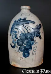 M. & T. Miller, Extremely Rare M. & T. MILLER / NEWPORT, PA Stoneware Grapes Jug, circa 1870, Stoneware