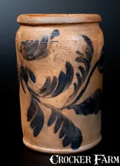 J. Black, Extremely Rare J. BLACK / ALEXA, D.C Stoneware Crock w/ Elaborate Floral Decoration and Incised Initial on Underside, circa 1831-1836, Stoneware