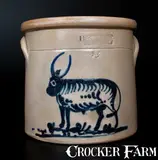 J.A. & C.W. Underwood, Very Rare J. A. & C. W. UNDERWOOD / FORT EDWARD, NY Stoneware Crock with Bull Decoration