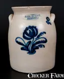 John Burger, JOHN BURGER / ROCHESTER Stoneware Jar w/ Bold Slip-Trailed Floral Decoration, circa 1860, Stoneware