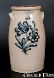 John Burger, JOHN BURGER / ROCHESTER Stoneware Churn w/ Detailed Slip-Trailed Floral Decoration, circa 1860, Stoneware
