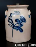 J. Fisher & Co., J. FISHER & CO. / LYONS, N.Y. Stoneware Jar w/ Bright Slip-Trailed Floral Decoration, circa 1880, Stoneware