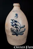 John Burger, JOHN BURGER / ROCHESTER Stoneware Jug w/ Unusual Floral Decoration, circa 1860, Stoneware