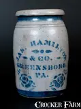 Jas. Hamilton & Co., JAS. HAMILTON & CO. / GREENSBORO, PA Stoneware Jar w/ Stenciled Rose Decoration, circa 1875, Stoneware