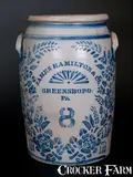 James Hamilton & Co., Rare JAMES HAMILTON & CO. / GREENSBORO / PA Eight-Gallon Stoneware Jar w/ Profuse Stenciled Floral Decoration