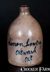 Simon Lowery, Stoneware Jug with Script Advertising, "Simon Lowery / Newark, NJ", circa 1880, Stoneware