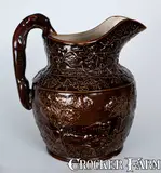 American Pottery Co., Rare AMERICAN POTTERY CO. / JERSEY CITY, N.J. Stoneware Hound-Handled Pitcher, circa 1840, Stoneware